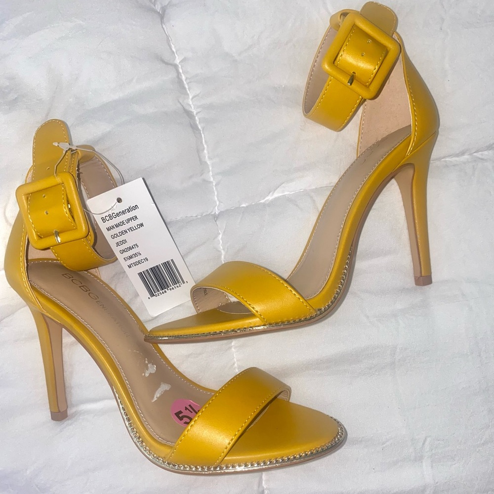 BCBGeneration golden yellow Jeddi heels